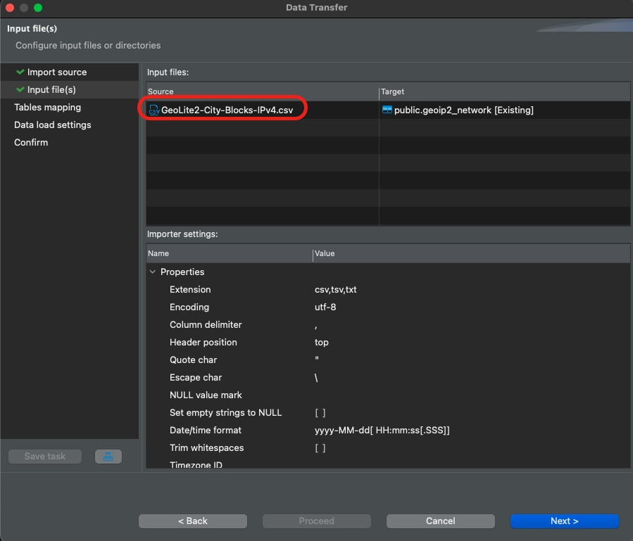 Load data into the network table