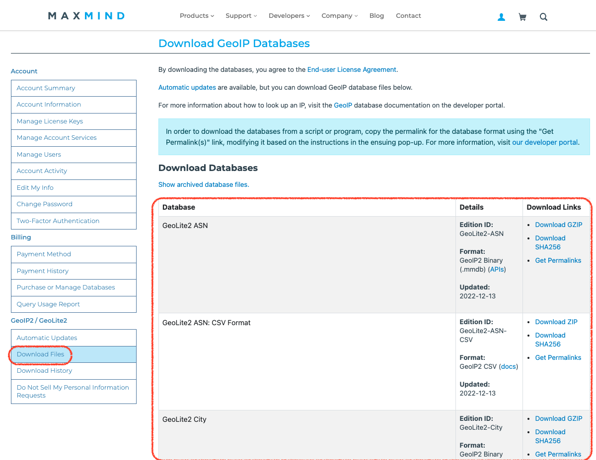 Manual database download